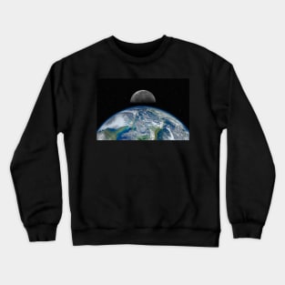 Planet Earth and Moon against dark starry sky Crewneck Sweatshirt